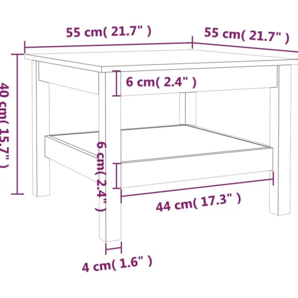 Table basse Blanc 55x55x40 cm Bois massif de pin