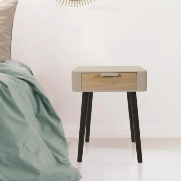 Table de Chevet 1 Tiroir Bois 48cm Taupe