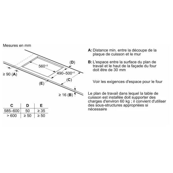 Table de cuisson à induction 71cm 4 feux 7400w noir - ED751HSB1E