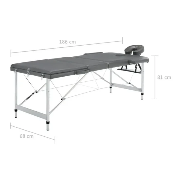 Table de massage 3 zones Cadre en aluminium Anthracite 186x68cm
