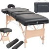 Table de massage pliable et tabouret 10 cm d'epaisseur Noir