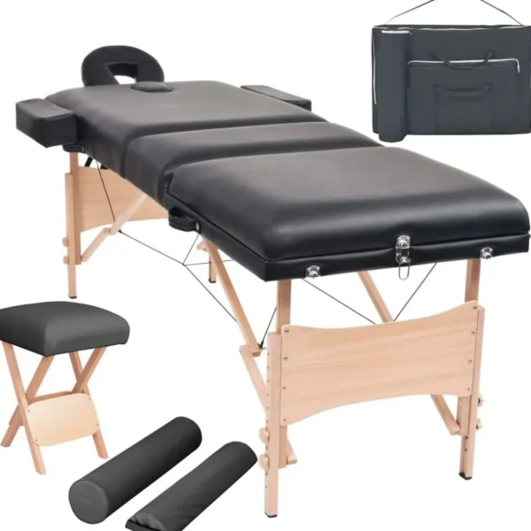 Table de massage pliable et tabouret 10 cm d'epaisseur Noir