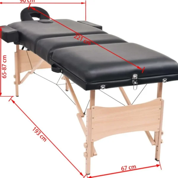 Table de massage pliable et tabouret 10 cm d'epaisseur Noir