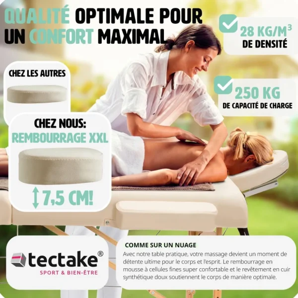 Table de massage Somwang 3 zones avec rembourrage de 7,5cm et châssis en bois