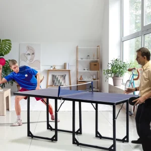 Table de ping-pong tennis de table pliable compacte pieds de nivellement antidérapants acier noir MDF bleu