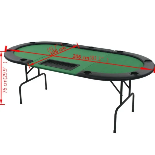 Table de poker pliable pour 9 joueurs 3 plis Ovale Vert