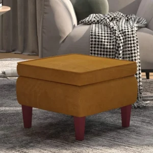 Tabouret avec pieds en bois Marron Velours