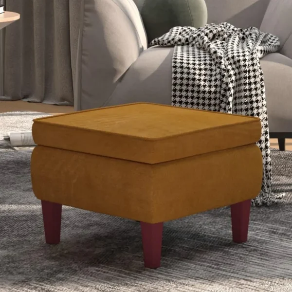 Tabouret avec pieds en bois Marron Velours