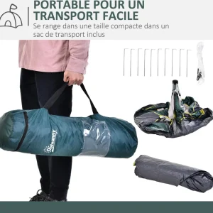 Tente de camping pop up 3 personnes porte 3 fenêtres sac de transport inclus fibre verre polyester PE jaune gris vert