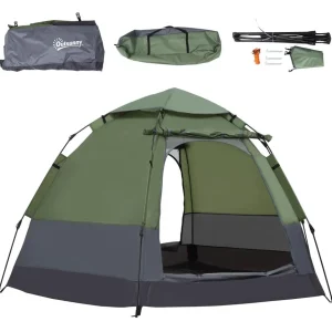 Tente pop up montage instantané - tente de camping 3-4 pers. - 2 grandes portes - dim. 2,6L x 2,6l x 1,5H m fibre verre polyester oxford vert gris