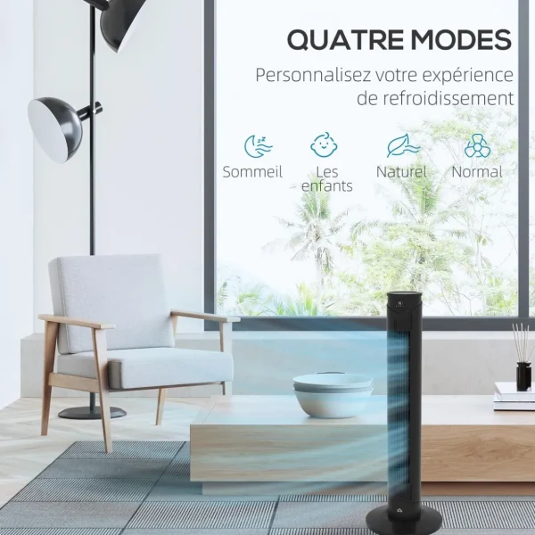 Ventilateur colonne tour oscillant 45 W silencieux télécommande incluse timer 4 modes 3 vitesses filtre noir