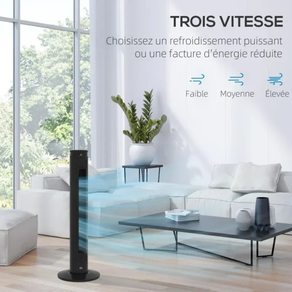 Ventilateur colonne tour oscillant 45 W silencieux télécommande incluse timer 4 modes 3 vitesses filtre noir