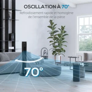Ventilateur colonne tour oscillant 45 W silencieux télécommande incluse timer 4 modes 3 vitesses filtre noir