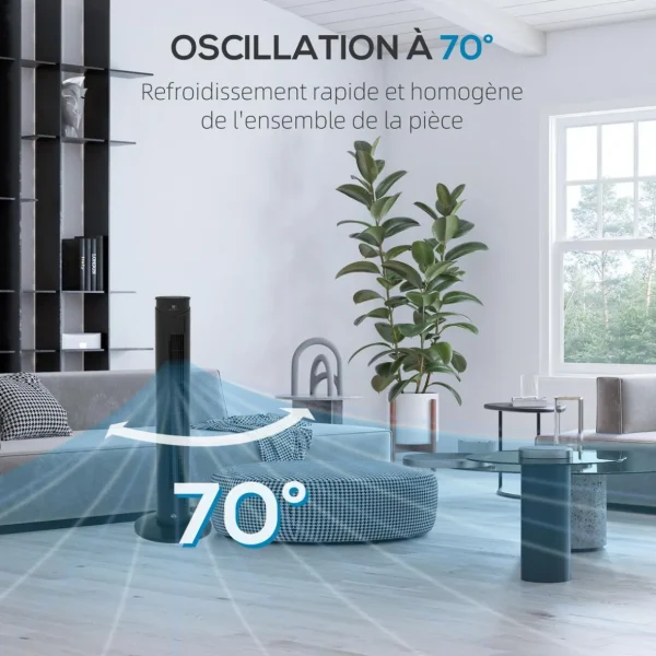 Ventilateur colonne tour oscillant 45 W silencieux télécommande incluse timer 4 modes 3 vitesses filtre noir