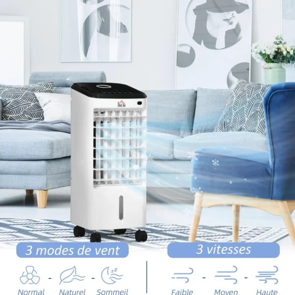 Ventilateur rafraichisseur humidificateur 3 en 1 - roulettes, télécommande - silencieux oscillant 65W - réservoir 3,5L - blanc noir