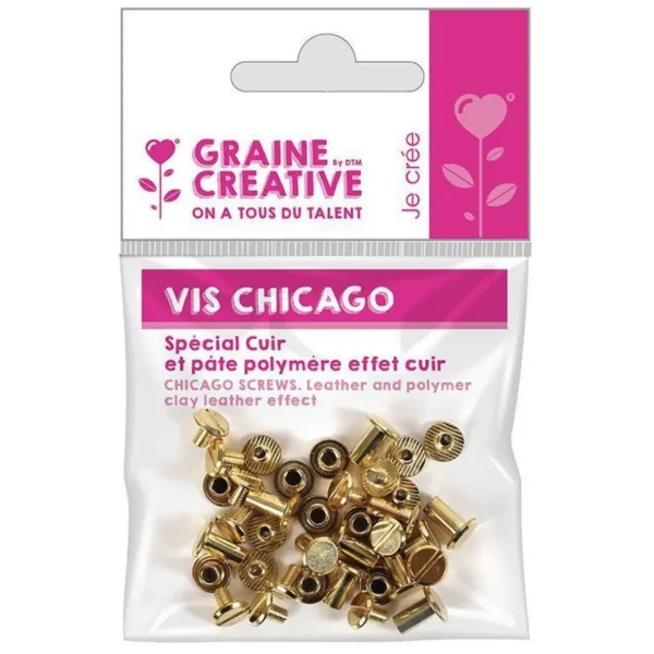 20 vis Chicago dorées - attaches cuir 10 mm x Ø 9,5 mm