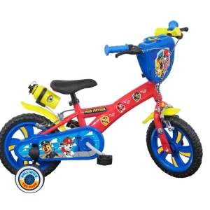 Vélo 12'' Garçon Licence Pat Patrouille pour enfant de 85/100 cm avec stabilisateurs à molettes - Plaque décorative avant - Porte bidon - 2 freins et roues batons