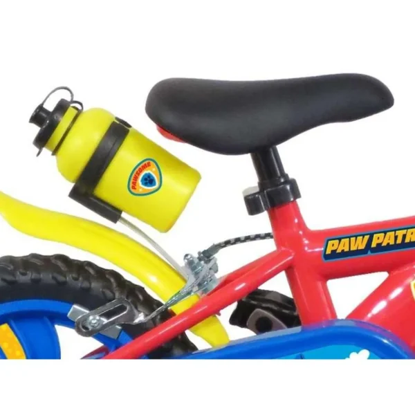 Vélo 12'' Garçon Licence Pat Patrouille pour enfant de 85/100 cm avec stabilisateurs à molettes - Plaque décorative avant - Porte bidon - 2 freins et roues batons
