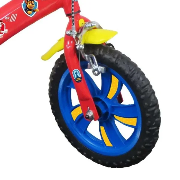 Vélo 12'' Garçon Licence Pat Patrouille pour enfant de 85/100 cm avec stabilisateurs à molettes - Plaque décorative avant - Porte bidon - 2 freins et roues batons