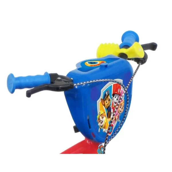 Vélo 12'' Garçon Licence Pat Patrouille pour enfant de 85/100 cm avec stabilisateurs à molettes - Plaque décorative avant - Porte bidon - 2 freins et roues batons