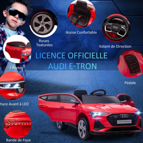 Voiture véhicule électrique enfant e-tron Sportback S line 12 V - V. max. 8 Km/h - effets sonores, lumineux - télécommande, port USB, MP3 - rouge